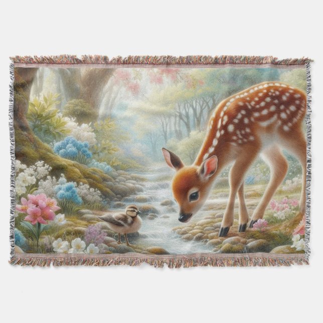 Couverture Bois de printemps avec canard et faon/cerf (Devant)