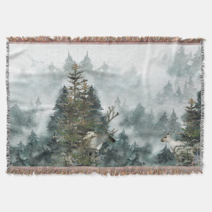 Couverture Bois d'hiver Foggy Mountain Forest Staer Deer The