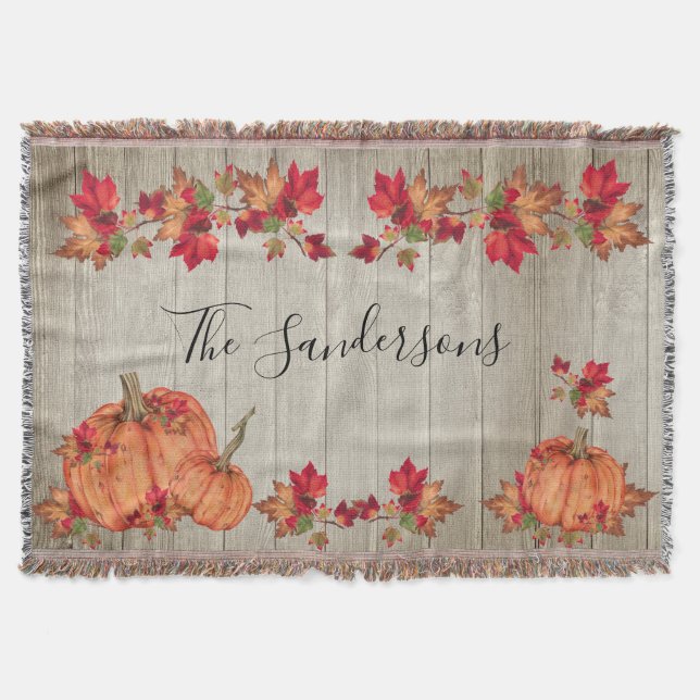 Couverture Bois Rustique Automne Citrouille Orange Chute Lais (Devant)