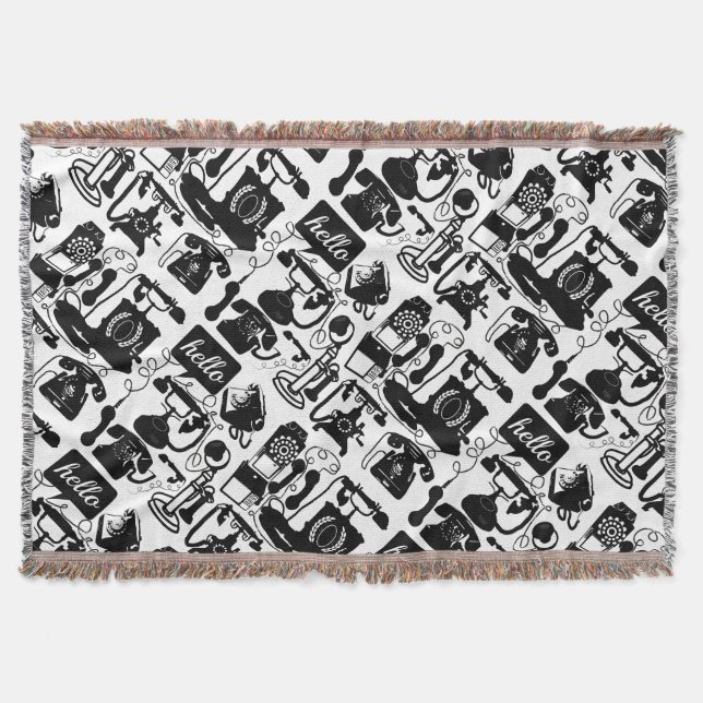 Couverture Bonjour Black White Vintage Téléphone Motif (Devant)