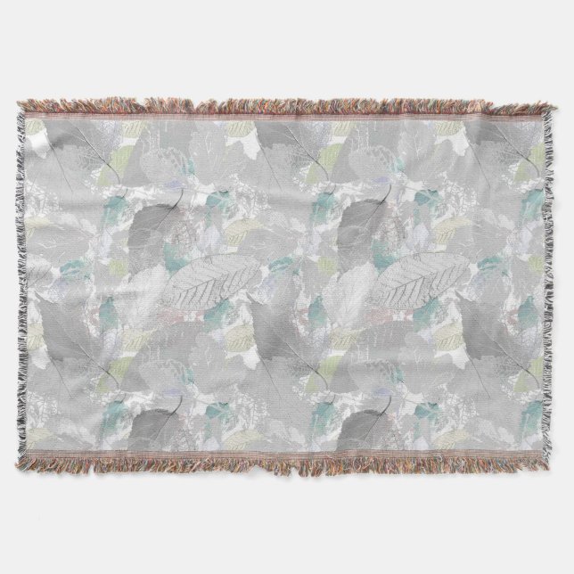Couverture Botanical, grey, leaves, white and grey, turquoise (Devant)