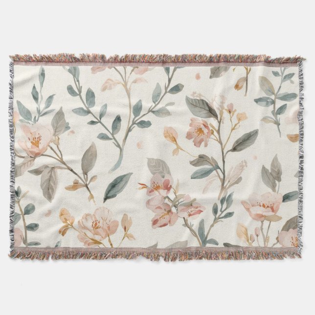 Couverture Botanique Aquarelle Fleur Sauvage Douce Sage Neutr (Devant)