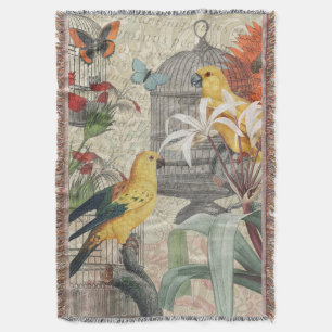 Couverture Botanique Vintage Oiseaux Nature Antique Tropical