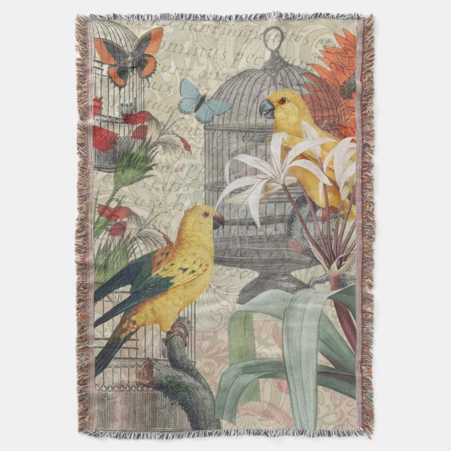 Couverture Botanique Vintage Oiseaux Nature Antique Tropical  (devant Vertical)