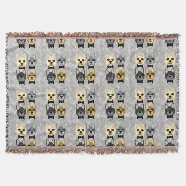 Couverture Bouledogues Français Herringbone Gris (Devant)