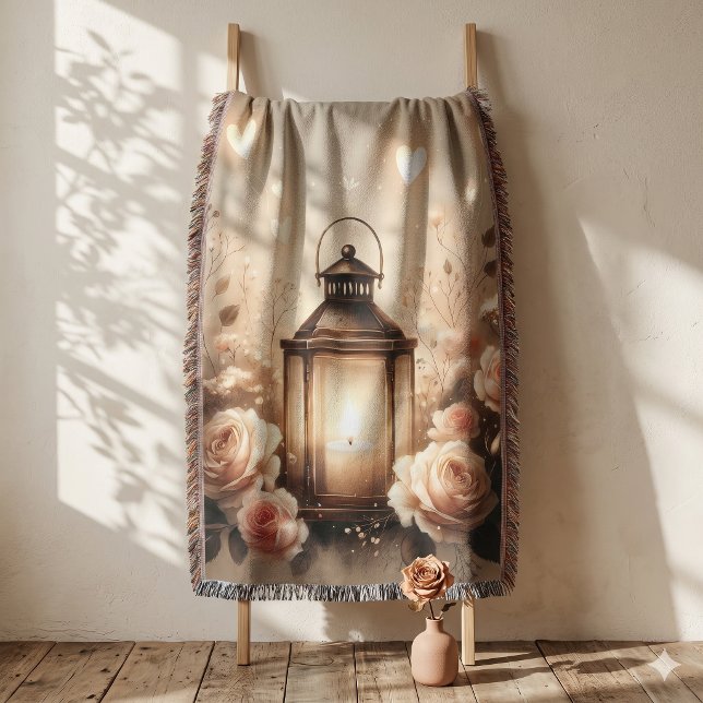 Couverture Bouquet de lanterne rose Glow (Rose Lantern Glow Bouquet Throw Blanket)