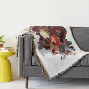 Couverture Bourgogne Marron Corail Blanc Floral Humeur