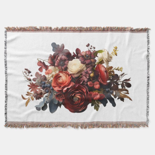 Couverture Bourgogne Marron Corail Blanc Floral Triste (Devant)
