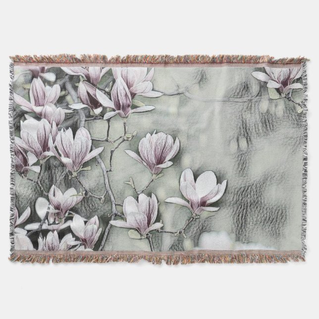 Couverture Branche de magnolia rose tirant sur fond noir gris (Devant)