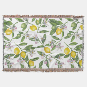 Couverture Branches de citron avec fleurs et fruits sur blanc