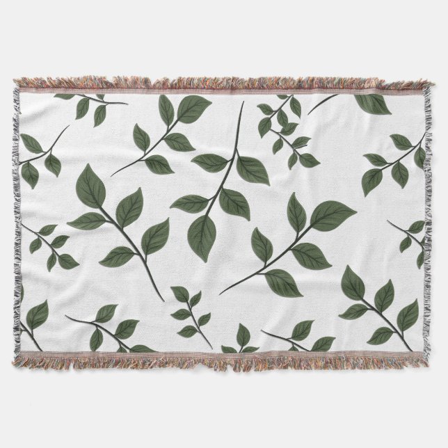 Couverture Branches de feuillage avec Feuilles verts en blanc (Devant)