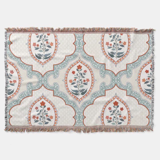 Couverture Branches de fleurs vintages, textile indien. (Devant)