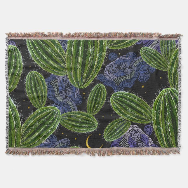 Couverture Broderie mexicaine : Cactus Night Seamless. (Devant)