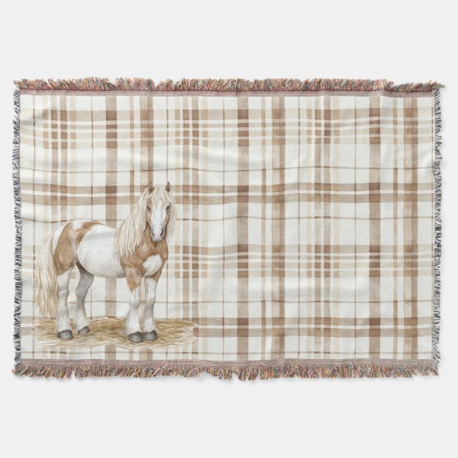 Couverture Brown Blanc Horse Plaid Stripes (Devant)