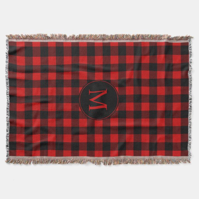 Couverture Buffalo rouge plaqué avec Monogramme personnalisé (Devant)