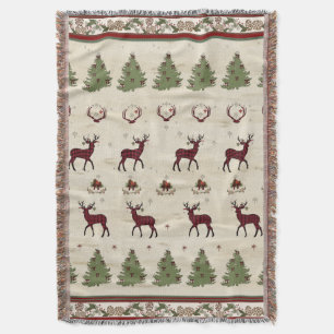Couverture Buffle de Noël Plaid Deer Antlers Pine Trees