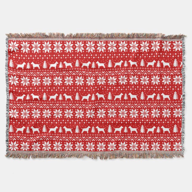 Couverture Bull Terrier Chien Silhouettes Motif de Noël Rouge (Devant)