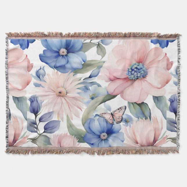 Couverture Bunch de fleurs rose et bleu classique (Devant)