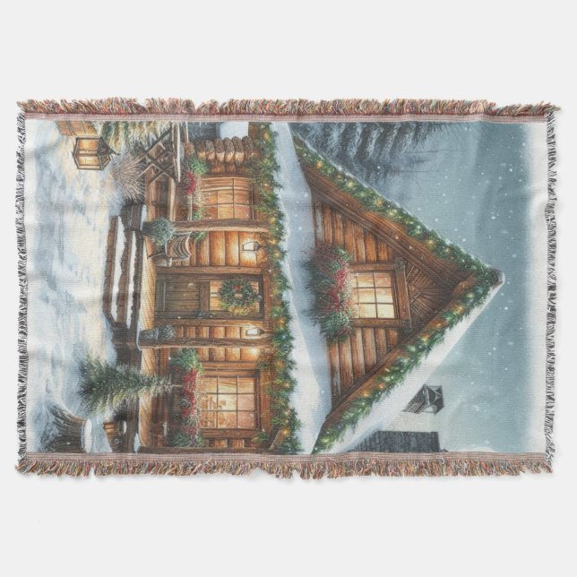 Couverture Cabane enneigée de Noël/hiver rustique (Devant)