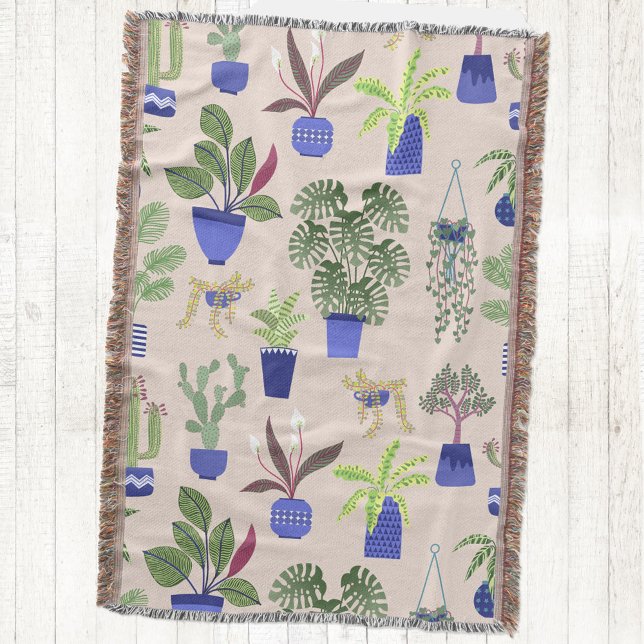 Couverture Cactus Motif Succulent (Cactus houseplant succulent blush pink green cobalt blue throw blanket)