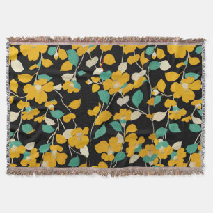 COUVERTURE CAMELLIAS JAUNES, FEUILLES BLANCS VERTS NOIR