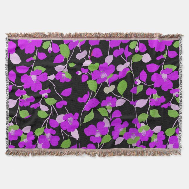Couverture CAMELLIAS PURPLE, FEUILLES VERT BLANC NOIR Floral  (Devant)