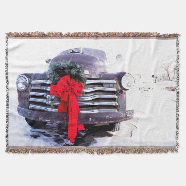 Couverture Camion antique avec couronne de Noël festive (Devant)