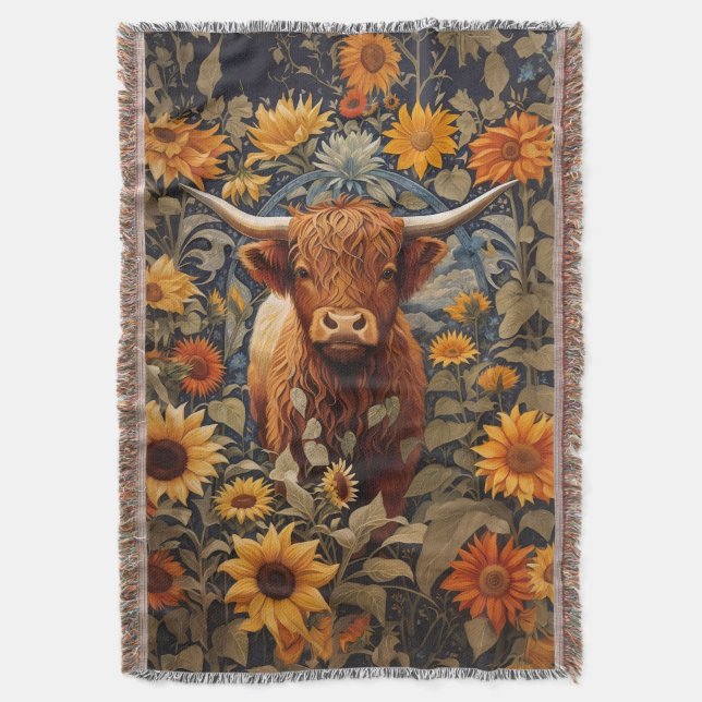 Couverture Campagne rustique Highland Cow Sunflowers (devant Vertical)
