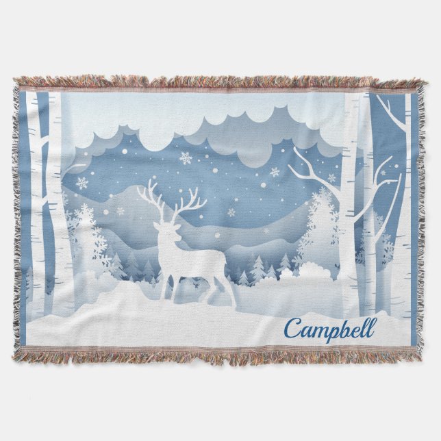 Couverture Campbell Personnalisé White Stag Winter Scène (Devant)