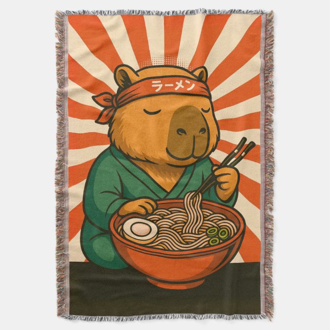 Couverture Capybara Zen mangeant des Ramen avec des rayures r (devant Vertical)