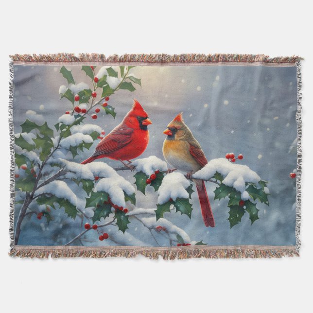 Couverture Cardinaux rouges et Holly en neige (Devant)