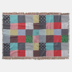 Couverture carré vintage style motif patchwork coloré