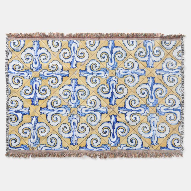 Couverture Carreaux espagnols - Azulejo Bleu, Jaune et Blanc (Devant)