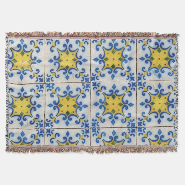 Couverture Carreaux portugais - Azulejo Motif bleu et jaune (Devant)