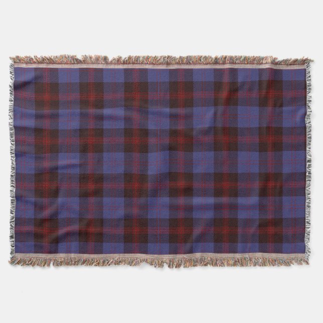 Couverture carreaux tartan bleu marine rouge (Devant)