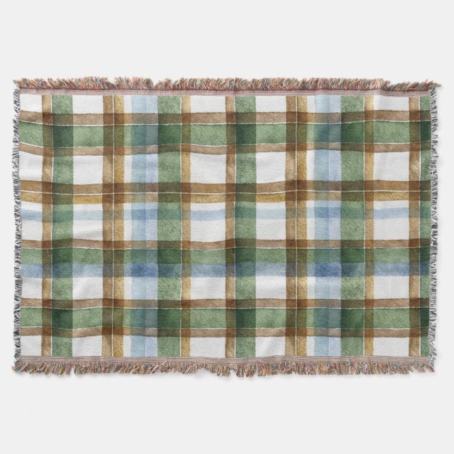 Couverture Carreaux Vert Marron Bleu Rayures (Devant)