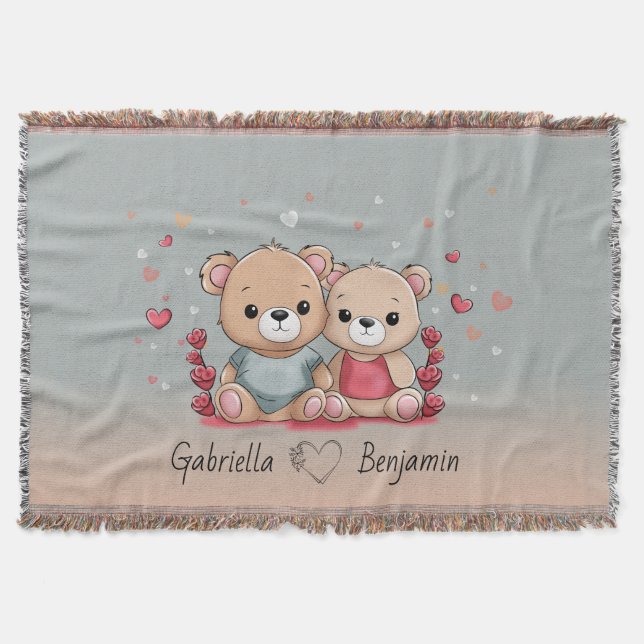 Couverture Cartoon mignon Teddy Lovers Heart Valentine's Day (Devant)