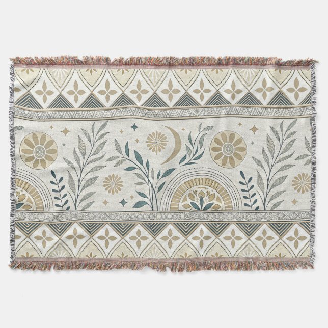 Couverture Céleste Botanique Folk Art Motif sans couture (Devant)