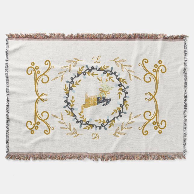 Couverture Cerf de Noël avec Couronne Crème Jaune (Devant)