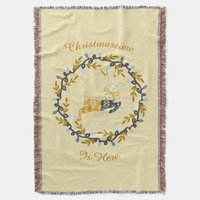 Couverture Cerf de Noël joyeux & Couronne Jaune (devant Vertical)