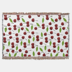 Couverture Cerise Rouge, Motif De Cerises, Feuilles, Fruits