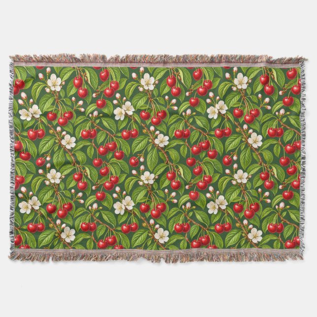 Couverture Cerises rouges botaniques et fleurs blanches (Devant)