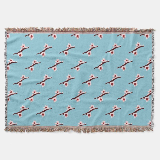 Couverture Cerisier en Fleur, Sakura, Motif Floral Rose (Devant)