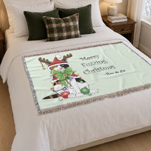Couverture Chat de Noël calicot vert festif et drôle