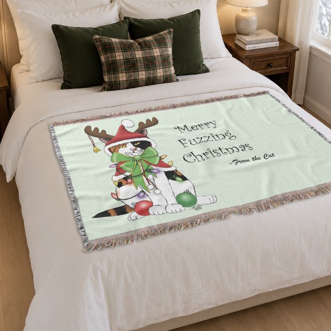 Couverture Chat de Noël calicot vert festif et drôle (Créateur téléchargé)