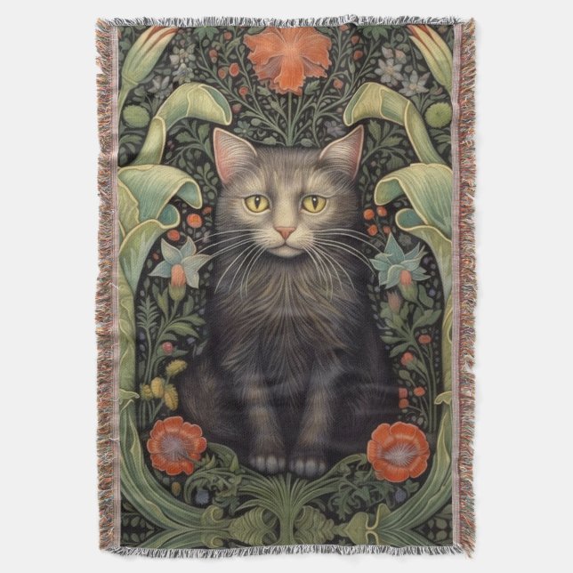 Couverture Chat noir Art nouveau et fleurs rouges (devant Vertical)