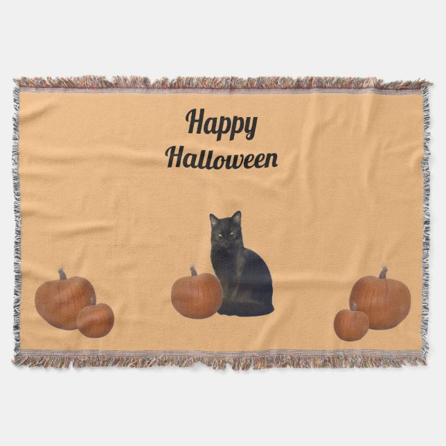 Couverture Chat noir et cinq Citrouilles heureux Halloween or (Devant)