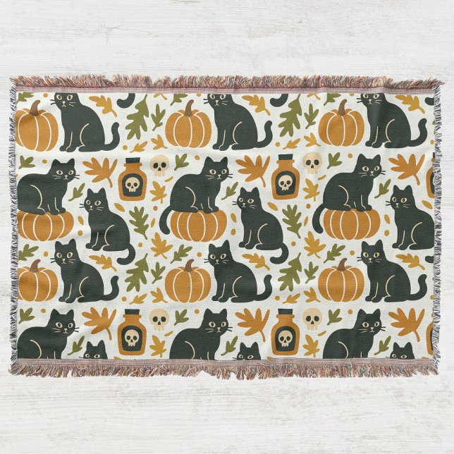 Couverture Chat noir et citrouille tissés (Créateur téléchargé)