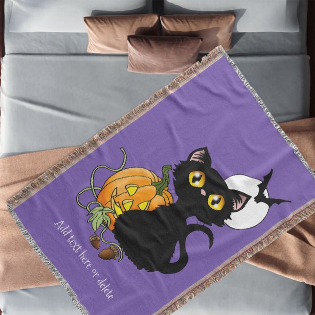 Couverture Chat noir mignon violet Halloween Citrouille (Créateur téléchargé)