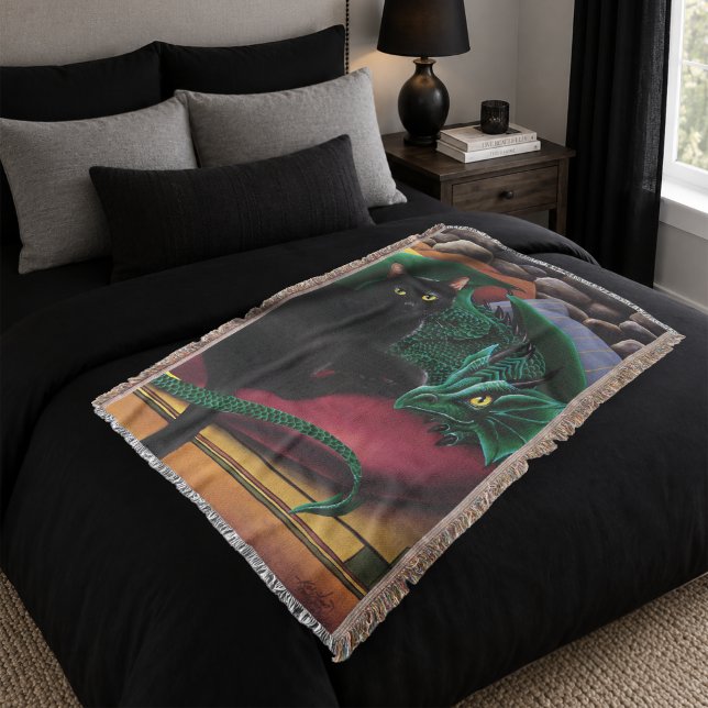 Couverture Chat noir mystique Dragon vert émeraude Fantastiqu (Créateur téléchargé)